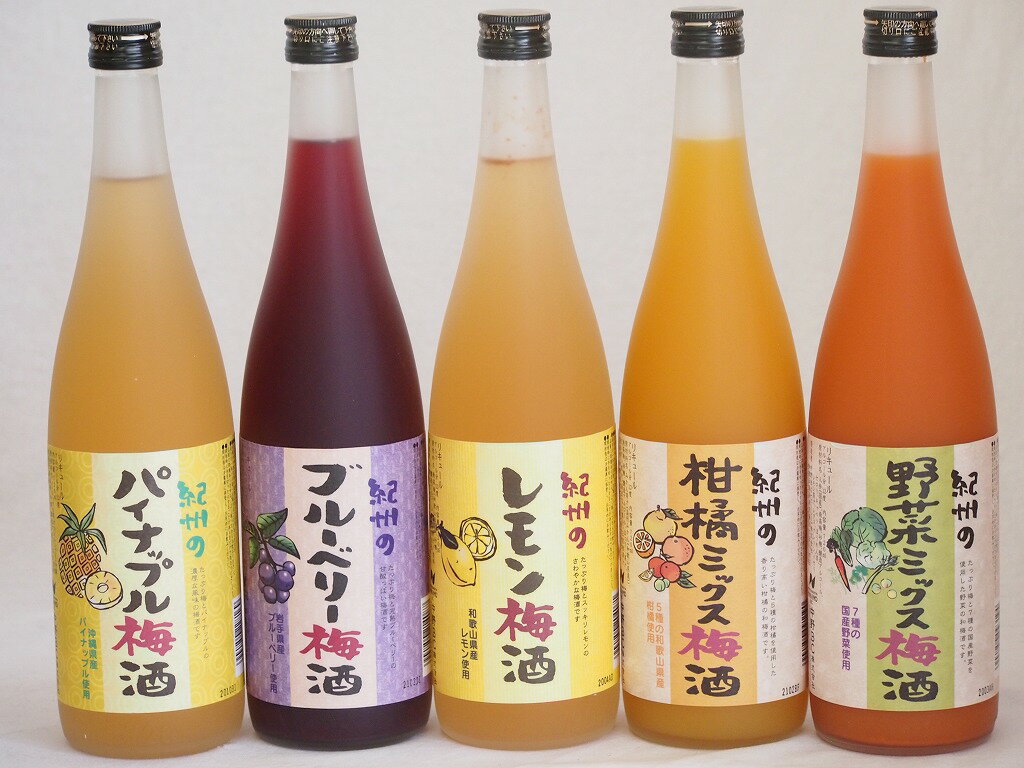 果物梅酒5本セット(岩手県産ブルーベリー梅酒 5種の和歌山県産柑橘ミックス梅酒 和歌山県産レモン梅酒 7種の国産野菜ミックス梅酒 沖縄県産パイナップル梅酒) 720ml×5本