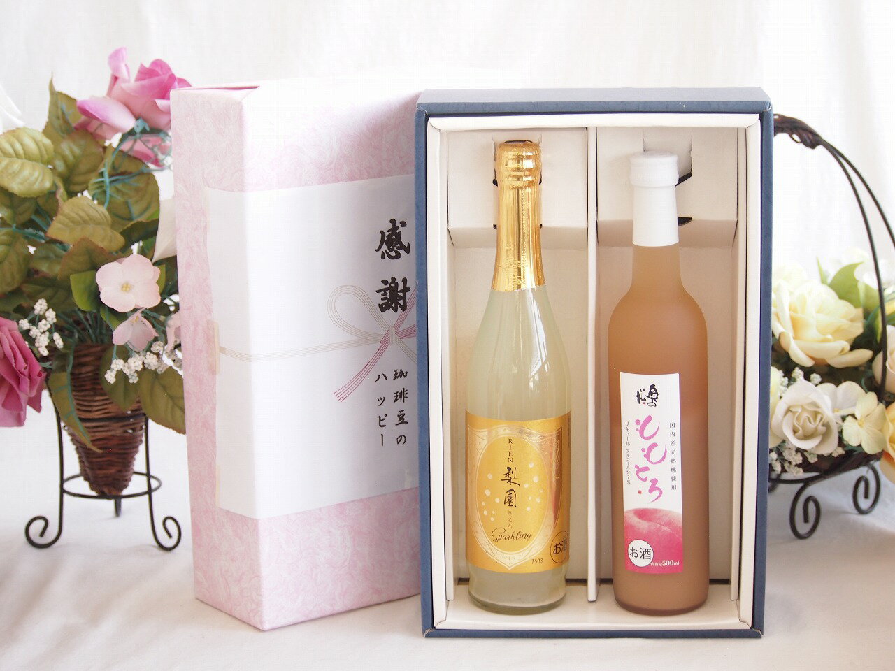 感謝の贈り物ボックス果物リキュール桃×梨特集2本セット(奥の松酒造 ももとろ7 度(福島県) 老松酒造 梨..