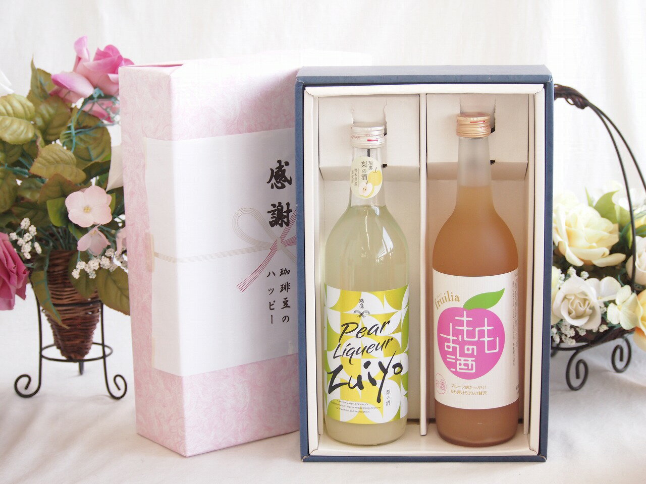 感謝の贈り物ボックス果物リキュール桃×梨特集2本セット(中埜酒造 もものお酒 7度(愛知県) 瑞鷹 梨の酒..
