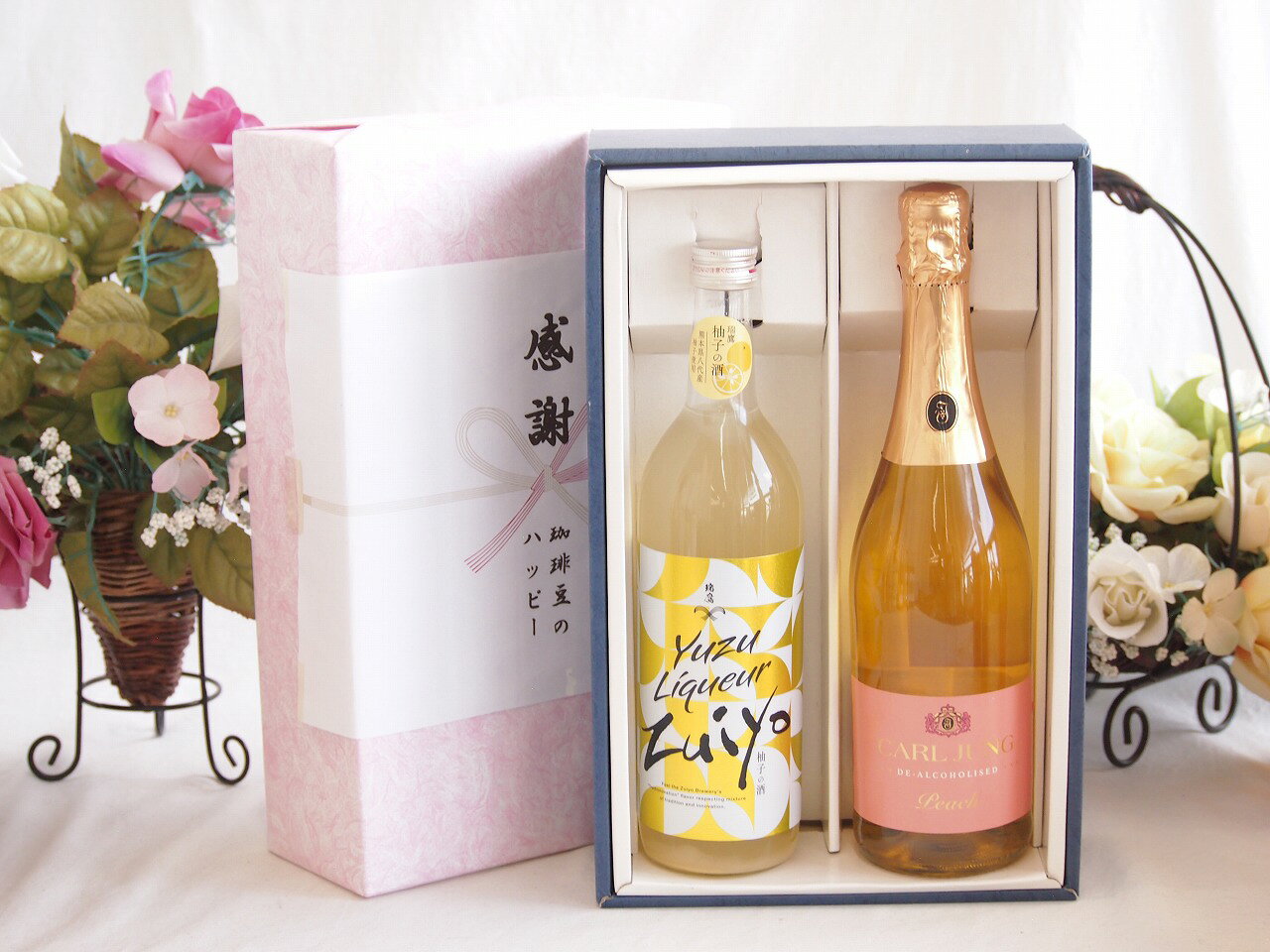 感謝の贈り物ボックス果物リキュール桃×梨特集2本セット(カールユング ピーチ ノンアルコールスパーク..
