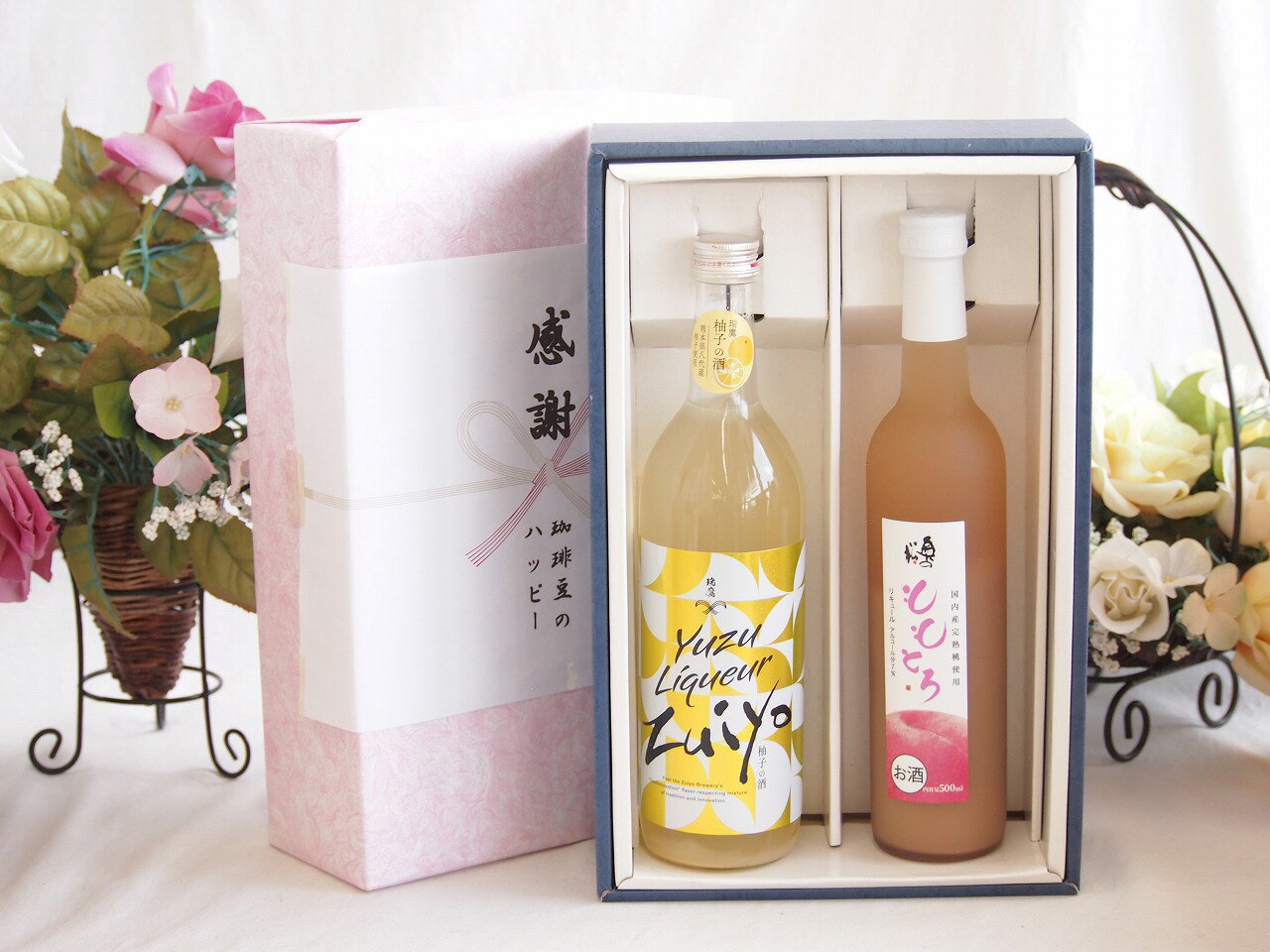 感謝の贈り物ボックス果物リキュール桃×梨特集2本セット(奥の松酒造 ももとろ7 度(福島県) 瑞鷹 柚子の..