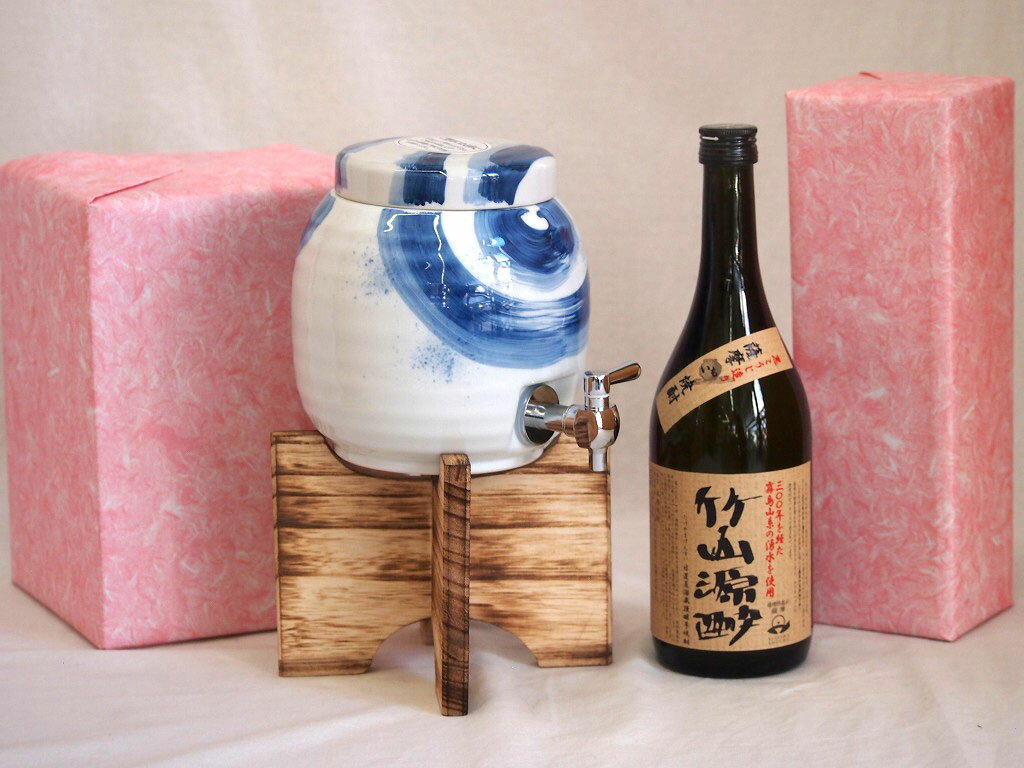 焼酎付セット 楽天スーパーセール/国産有田焼 焼酎サーバー1500cc木代付セット(14.5×15.5cm 1.1kg)小正醸造 薩摩芋焼酎竹山源酔 (鹿児島県) 720ml