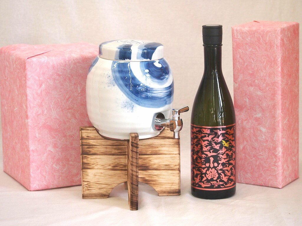 国産有田焼 焼酎サーバー1500cc木代付セット(14.5×15.5cm 1.1kg)小正酒造 芋焼酎シャンパン酵母使用小鶴ピンクゴールド (鹿児島県) 720...