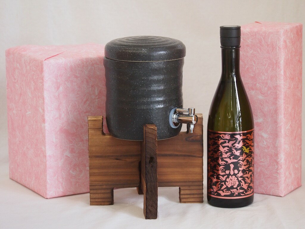 焼酎付セット 国産美濃焼 焼酎サーバー1200cc木代付セット(13.5×15.5cm 1.6kg)小正酒造 芋焼酎シャンパン酵母使用小鶴ピンクゴールド (鹿児島県) 720ml