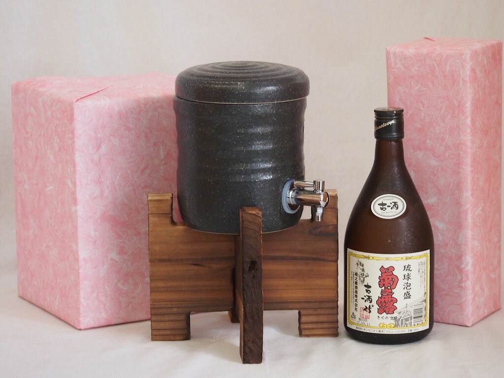 焼酎付セット 国産美濃焼 焼酎サーバー1200cc木代付セット(13.5×15.5cm 1.6kg)菊之露酒造 古酒琉球泡盛菊之露 (沖縄県) 720ml