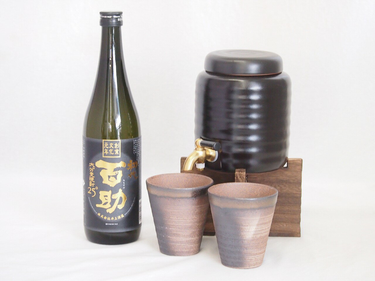 本格焼酎サーバー1000cc 18cm 24cm 1kg 三重県萬古焼き備前金彩ペアカップ 200ml 2個 井上酒造 本格麦焼酎 初代百助 大分県 720ml 1本