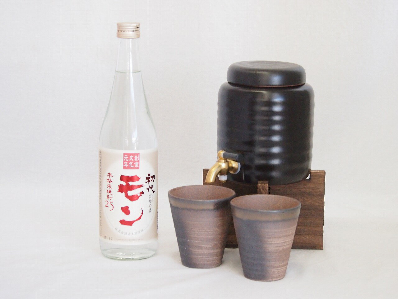 本格焼酎サーバー1000cc(18cm×24cm 1kg)三重県萬古焼き備前金彩ペアカップ(200ml×2個)井上酒造 本格米焼酎 初代百助の妻モン (大分県)...