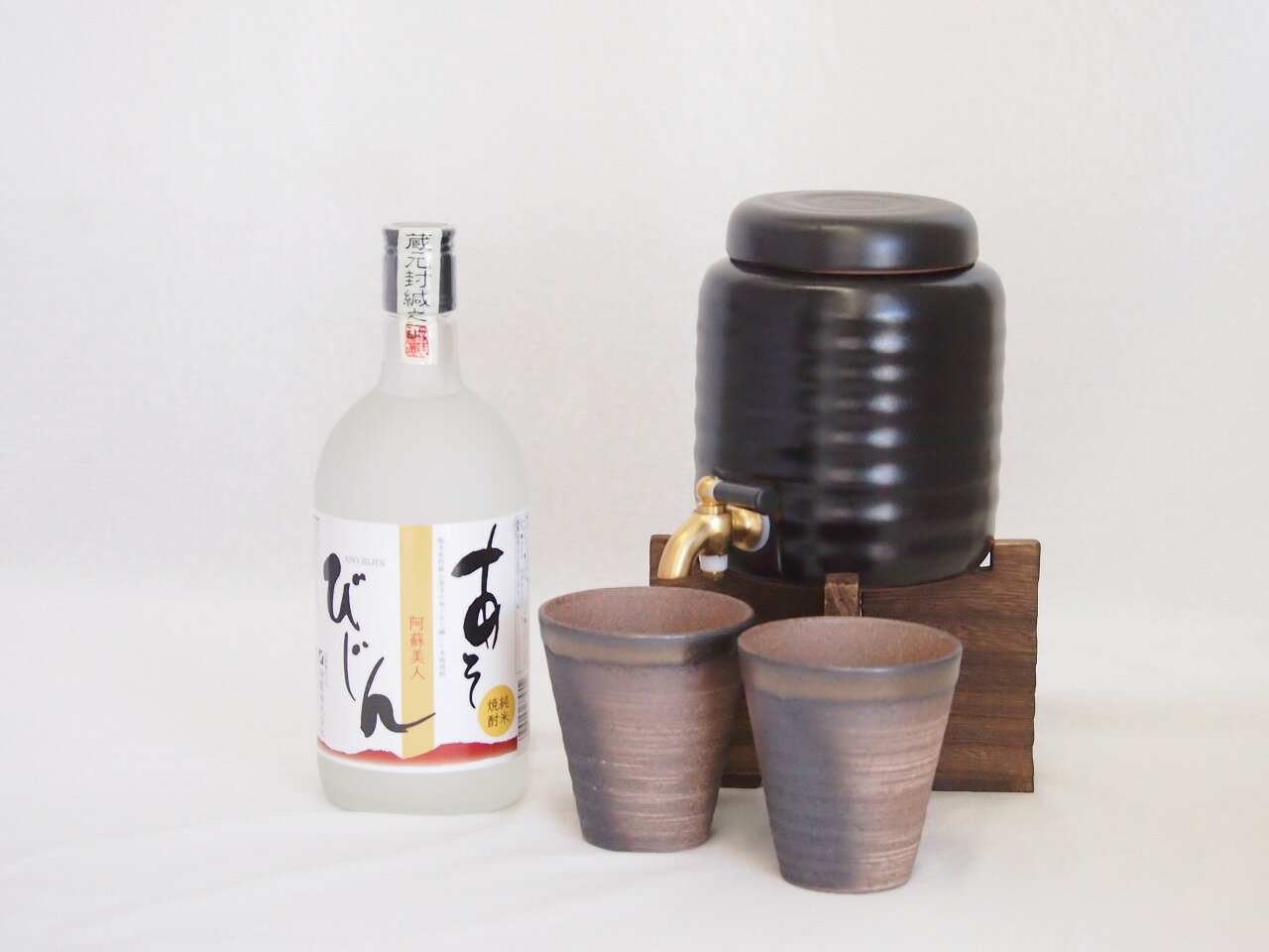 本格焼酎サーバー1000cc(18cm×24cm 1kg)三重県萬古焼き備前金彩ペアカップ(200ml×2個)瑞鷹 純米焼酎 あそびじん (熊本県) 720ml...