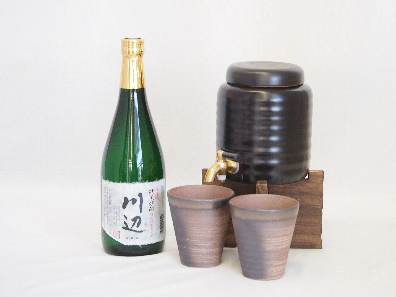 本格焼酎サーバー1000cc(18cm×24cm 1kg)三重県萬古焼き備前金彩ペアカップ(200ml×2個)繊月酒造 本格純米焼酎 相良村産米使用川辺 (熊本...