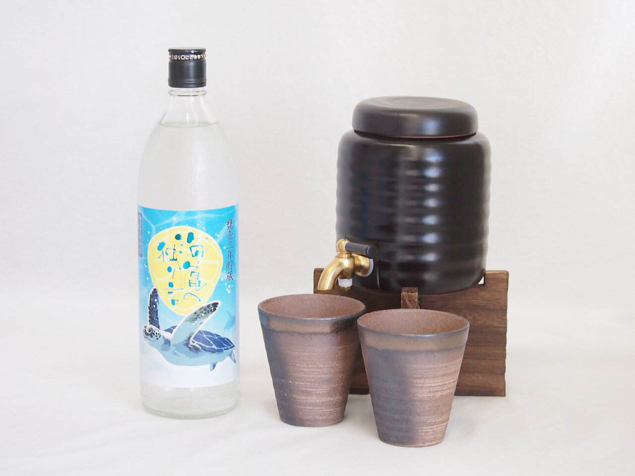本格焼酎サーバー1000cc(18cm×24cm 1kg)三重県萬古焼き備前金彩ペアカップ(200ml×2個)奄美酒造 黒糖焼酎 海亀の独り言 (鹿児島県) 9...