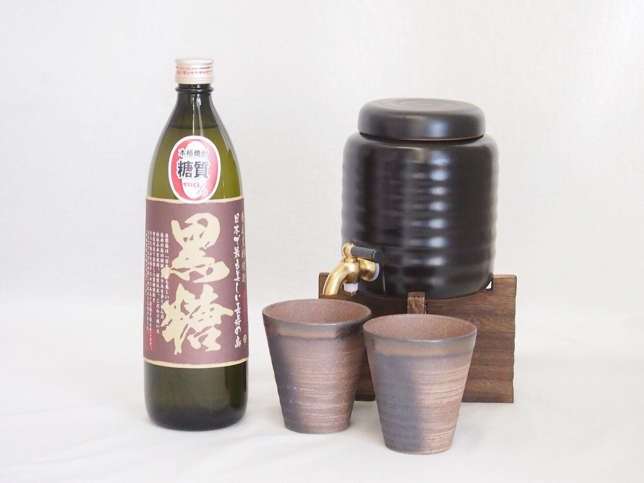 本格焼酎サーバー1000cc 18cm 24cm 1kg 三重県萬古焼き備前金彩ペアカップ 200ml 2個 喜界島酒造 荒濾過黒糖 鹿児島県 900ml 1本