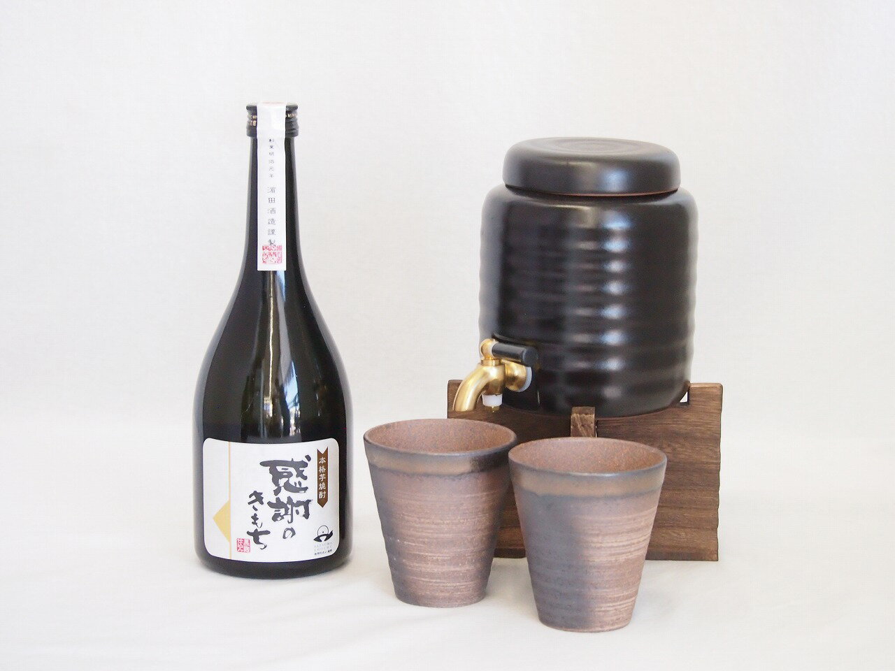 本格焼酎サーバー1000cc(18cm×24cm 1kg)三重県萬古焼き備前金彩ペアカップ(200ml×2個)濱田酒造 本格芋焼酎 感謝のきもち (鹿児島県) 720ml×1本