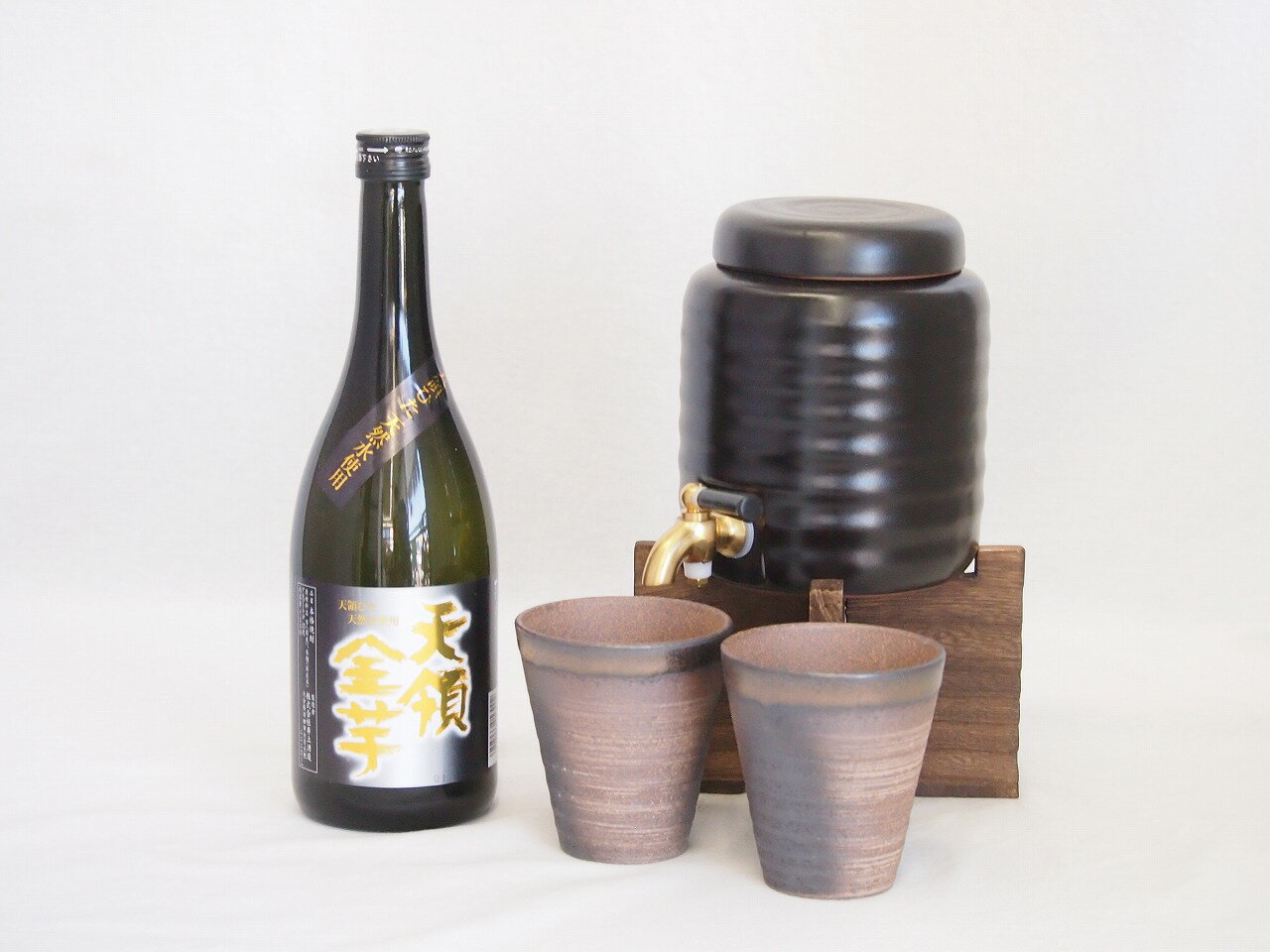 本格焼酎サーバー1000cc(18cm×24cm 1kg)三重県萬古焼き備前金彩ペアカップ(200ml×2個)井上酒造 本格芋焼酎 天領ひた天然水使用天領金芋 ...