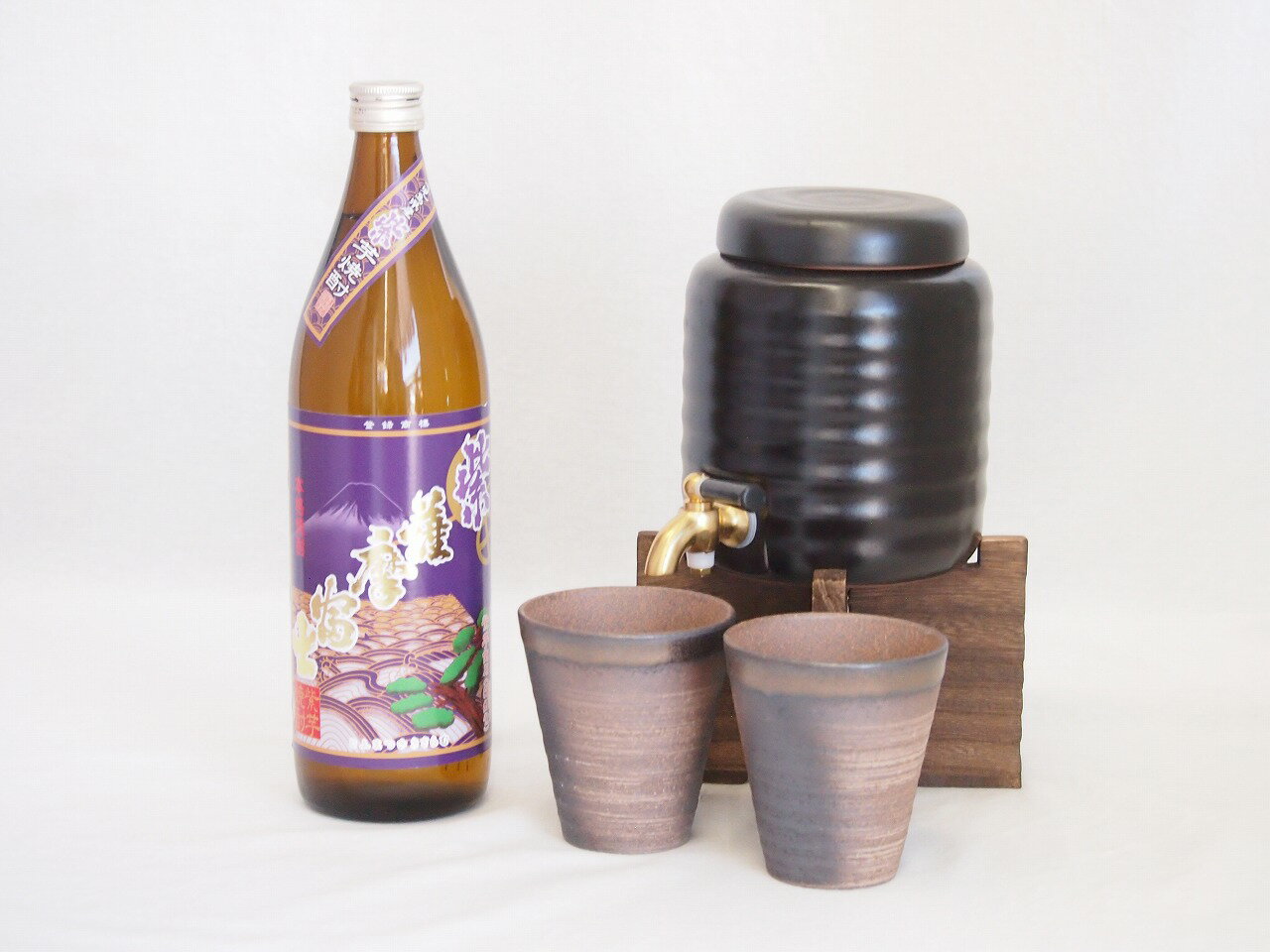 本格焼酎サーバー1000cc(18cm×24cm 1kg)三重県萬古焼き備前金彩ペアカップ(200ml×2個)濱田酒造 本格芋焼酎 鹿児島県産紫芋使用紫薩摩富士...