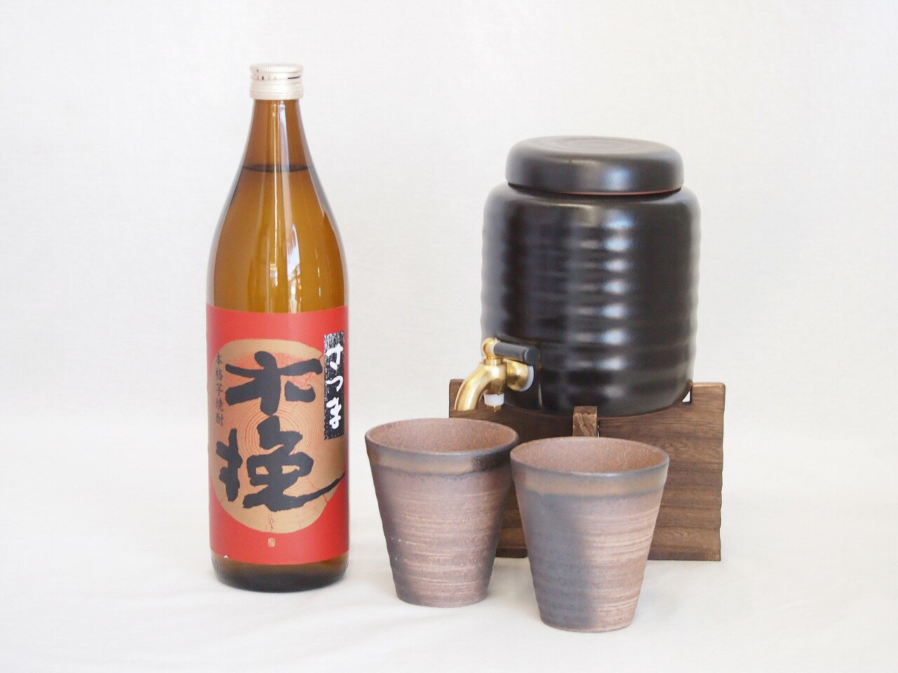 本格焼酎サーバー1000cc(18cm×24cm 1kg)三重県萬古焼き備前金彩ペアカップ(200ml×2個)雲海酒造 本格芋焼酎さつま木挽 (鹿児島県) 90...
