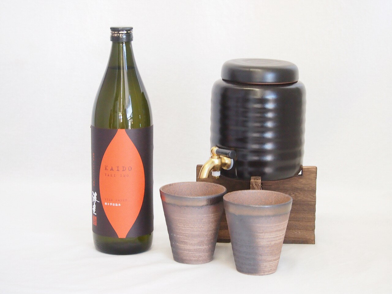 本格焼酎サーバー1000cc(18cm×24cm 1kg)三重県萬古焼き備前金彩ペアカップ(200ml×2個)濱田酒造 本格芋焼酎 焼芋仕込みシルクスイート使用...