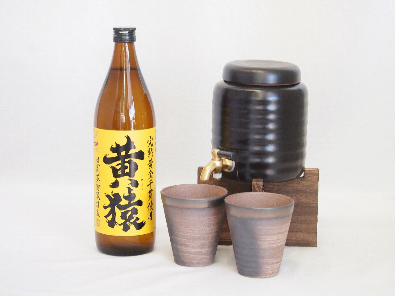 本格焼酎サーバー1000cc(18cm×24cm 1kg)三重県萬古焼き備前金彩ペアカップ(200ml×2個)小正醸造 芋焼酎 完熟黄金千貫使用黄猿 (鹿児島県...