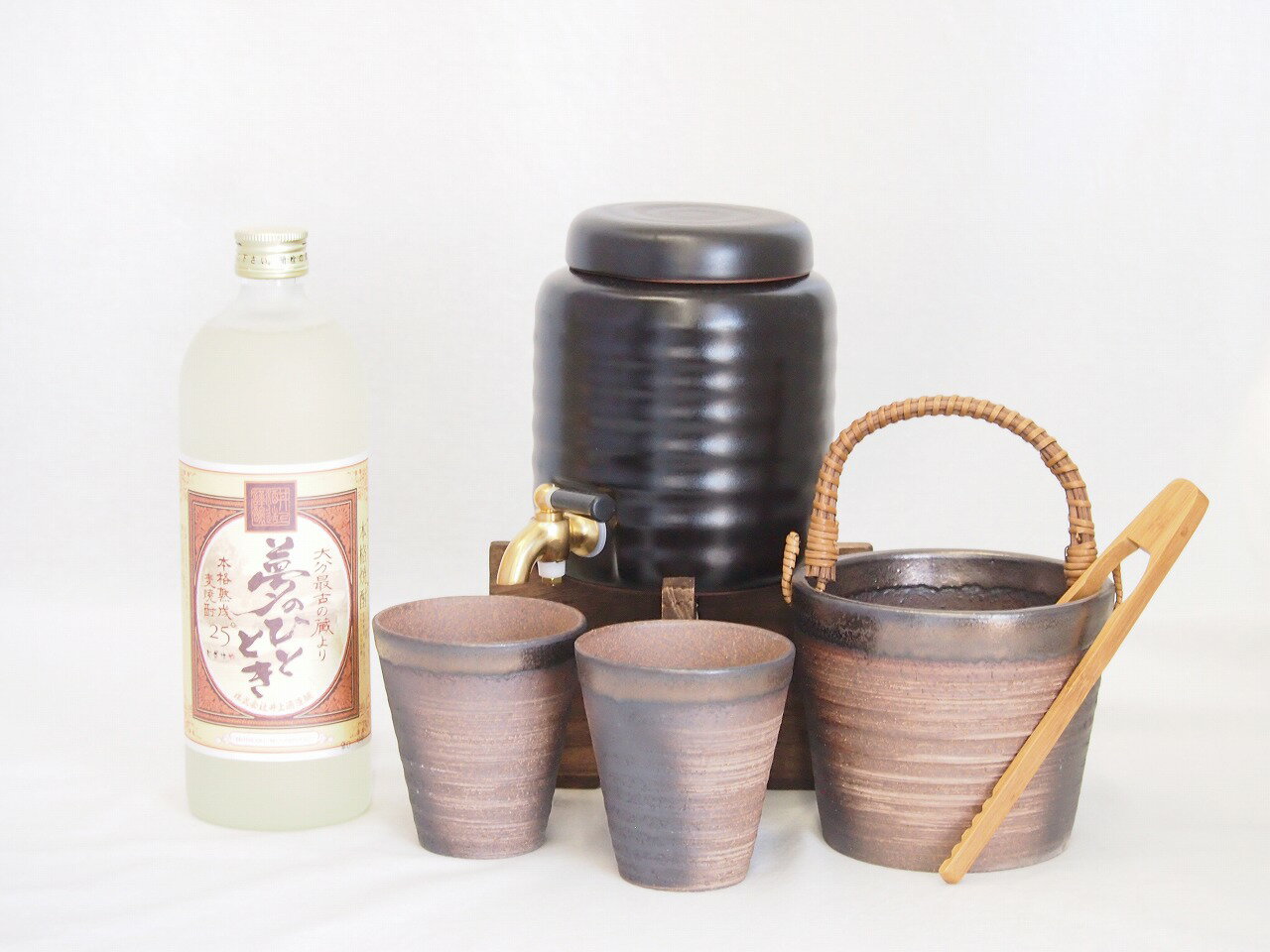 本格焼酎サーバー1000cc(18cm×24cm 1kg)萬古焼ペアカップ氷入れ竹トングセット井上酒造 本格熟成麦焼酎 夢のひととき (大分県) 720ml×1...