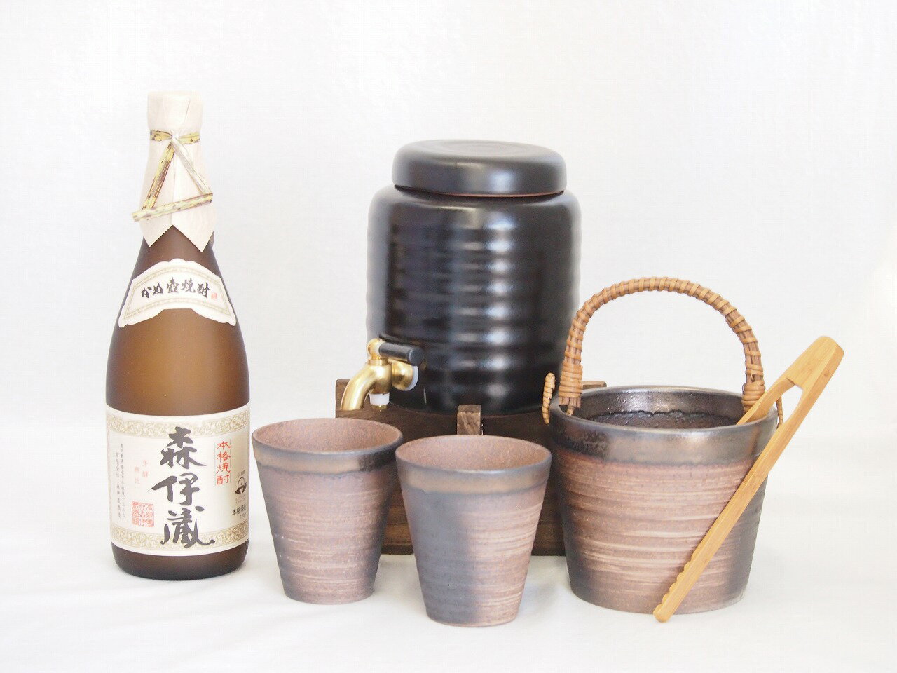 森伊蔵 焼酎 本格焼酎サーバー1000cc(18cm×24cm 1kg)萬古焼ペアカップ氷入れ竹トングセット森伊蔵酒造 かめ壺焼酎 森伊蔵 (鹿児島県) 720ml×1本