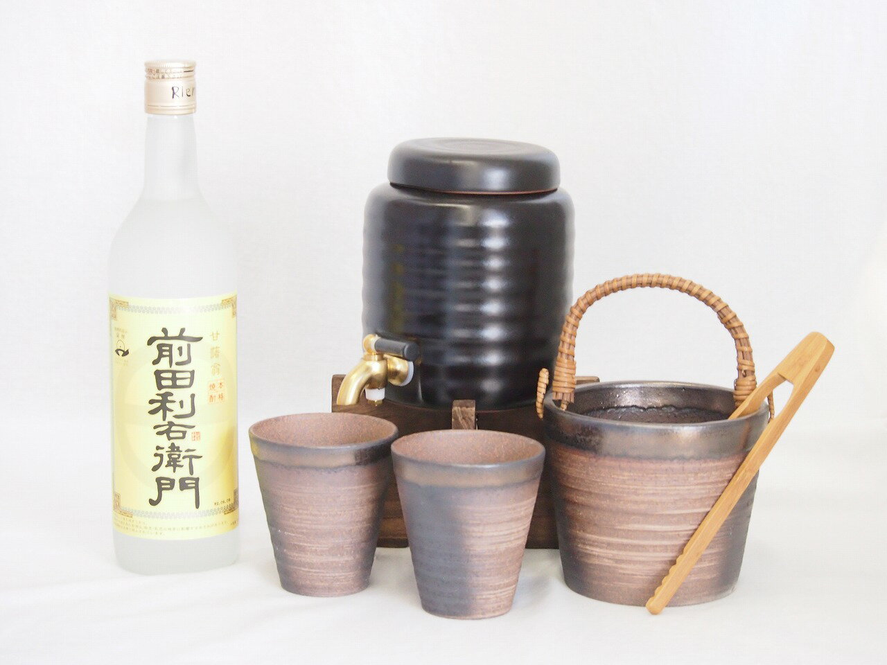 本格焼酎サーバー1000cc(18cm×24cm 1kg)萬古焼ペアカップ氷入れ竹トングセット指宿酒造 本格芋焼酎 前田利右衛門 (鹿児島県) 720ml×1本