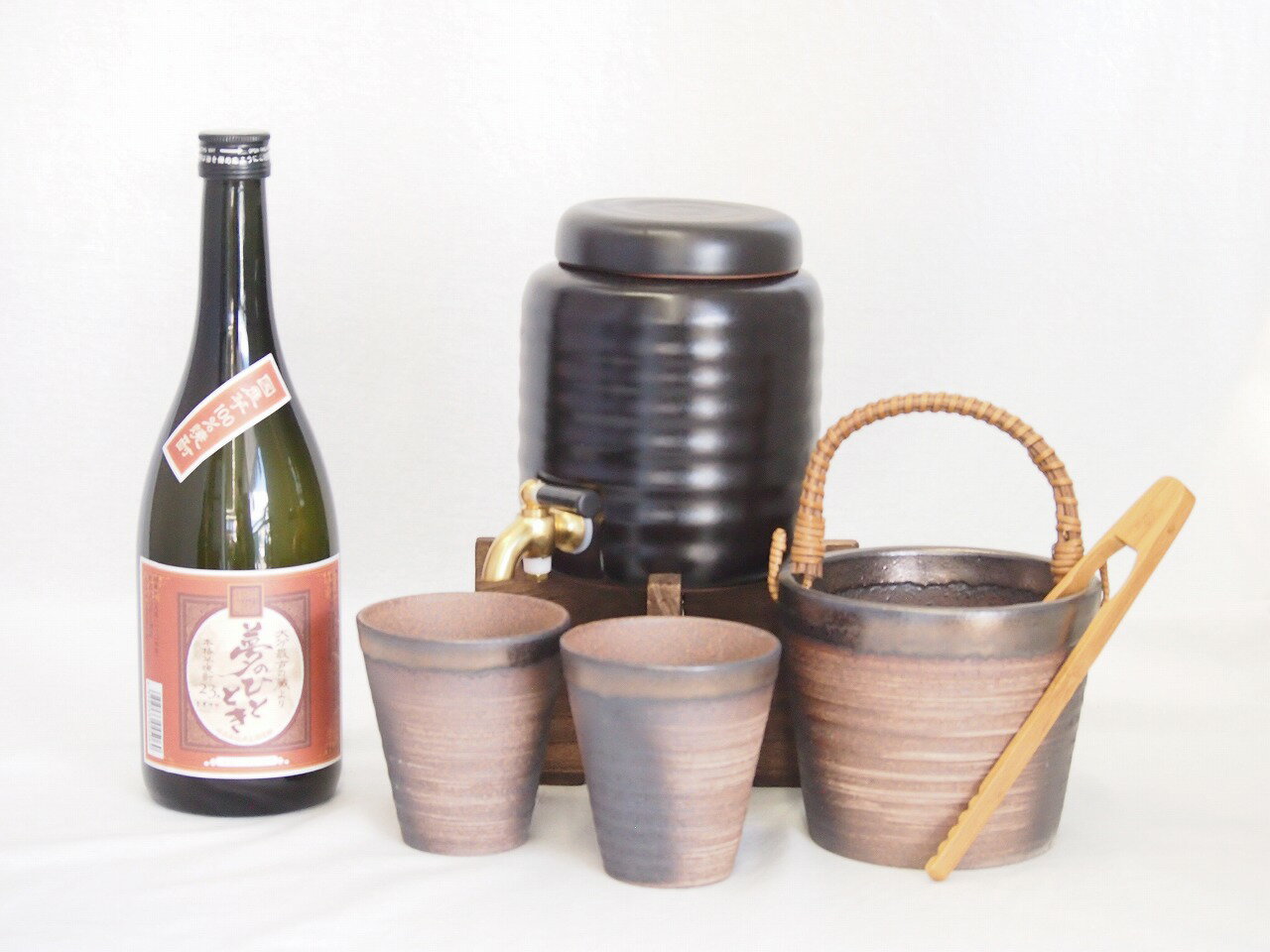 本格焼酎サーバー1000cc(18cm×24cm 1kg)萬古焼ペアカップ氷入れ竹トングセット井上酒造 本格芋焼酎 国産芋100%夢のひととき23° (大分県)...