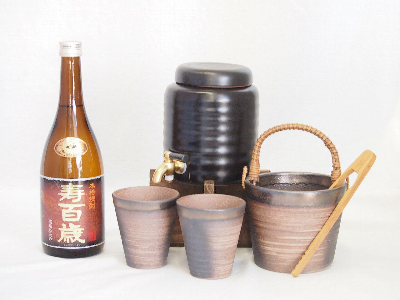 本格焼酎サーバー1000cc(18cm×24cm 1kg)萬古焼ペアカップ氷入れ竹トングセット東酒造 本格芋焼酎 黒麹仕込み寿百歳 (鹿児島県) 720ml×1...