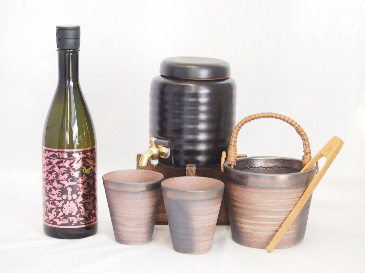 本格焼酎サーバー1000cc(18cm×24cm 1kg)萬古焼ペアカップ氷入れ竹トングセット小正酒造 芋焼酎シャンパン酵母使用小鶴ピンクゴールド (鹿児島県)...