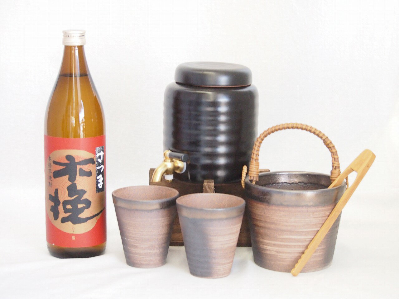 本格焼酎サーバー1000cc(18cm×24cm 1kg)萬古焼ペアカップ氷入れ竹トングセット雲海酒造 本格芋焼酎さつま木挽 (鹿児島県) 900ml×1本