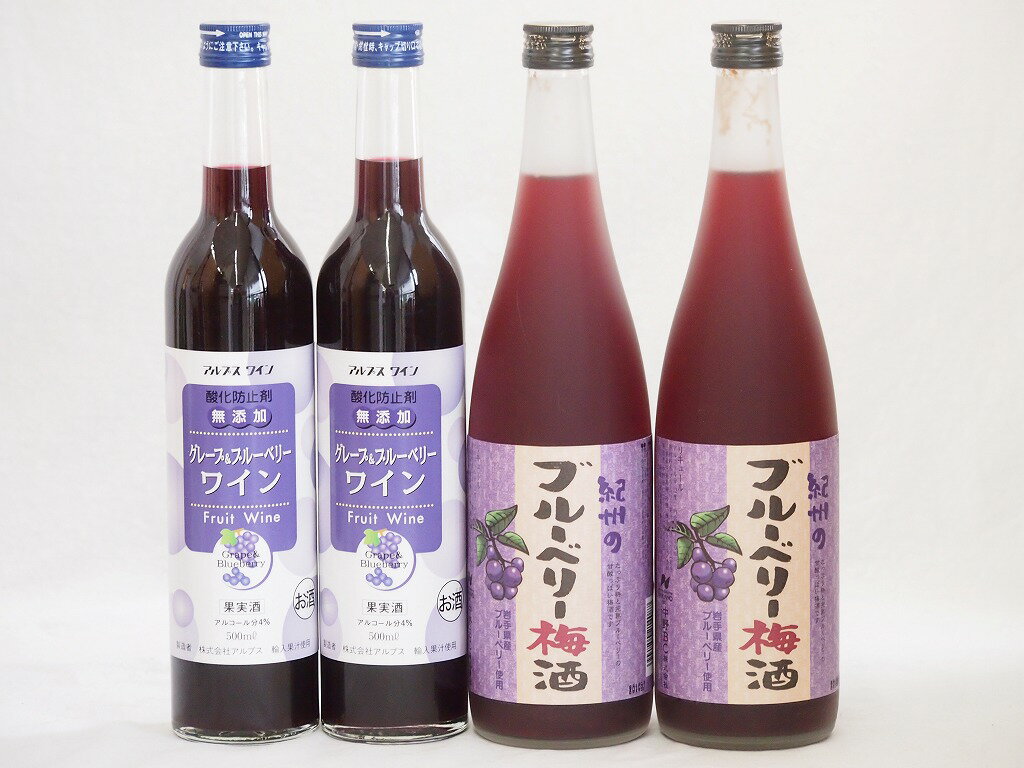 リキュール特集4本セット(グレープ&ブルーベリーワイン 紀州ブルーベリー梅酒) 500ml×2本 720ml×2本リキュール特集4本セット(グレープ&ブルーベリーワイン 紀州ブルーベリー梅酒) 500ml×2本 720ml×2本