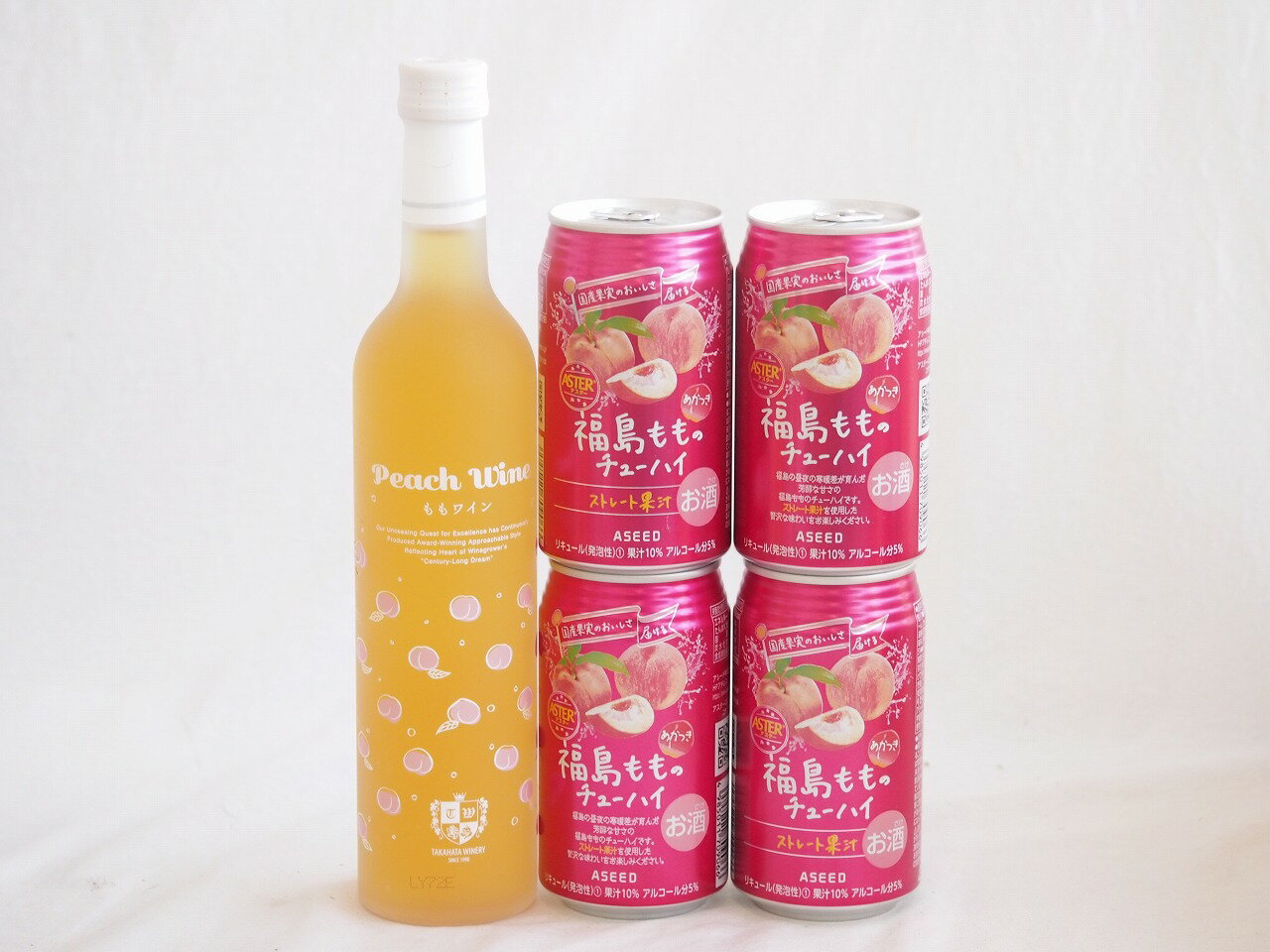 【最大2000円オフクーポン10日1:59迄】桃の果実感5本セット(高畠ももワイン7度(山形県) アシードブリュー 福島もものチューハイ缶5度(栃木県)) 500ml×1本 350ml×4本