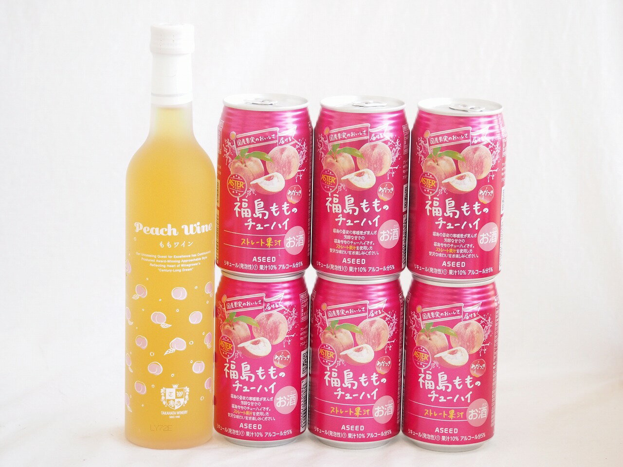 【最大2000円オフクーポン10日1:59迄】桃の果実感7本セット(高畠ももワイン7度(山形県) アシードブリュー 福島もものチューハイ缶5度(栃木県)) 500ml×1本 350ml×6本