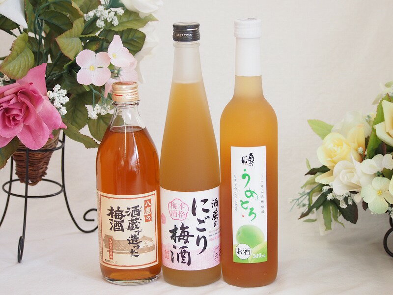 果実リキュール3本セット(国産梅のうめとろ 酒蔵のにごり梅酒 酒蔵で造った梅酒) 500ml×3本