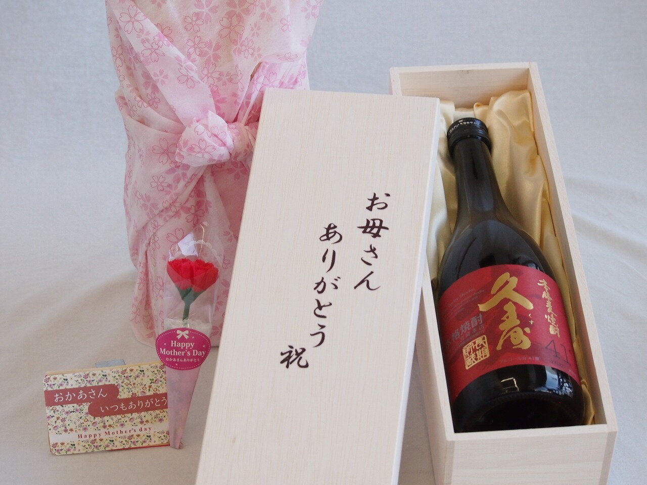 母の日 お母さんありがとう木箱セット 宮崎本店 本格麦焼酎 長期貯蔵久寿41° (三重県) 720ml 母の日カードとカーネイション付
