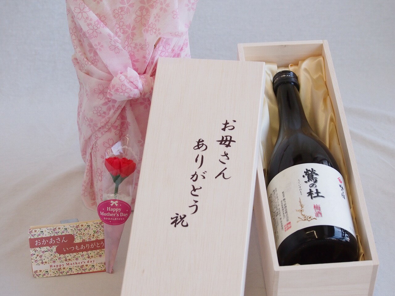 母の日 お母さんありがとう木箱セット 梅乃宿酒造 鶯の杜 奈良県 720ml 母の日カードとカーネイション付