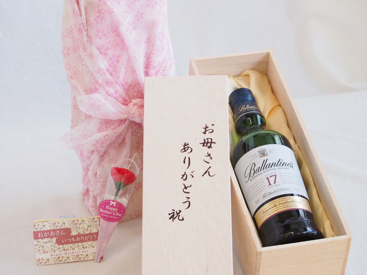 楽天贈り物本舗じざけや【最大2000円オフクーポン27日1:59迄】母の日 お母さんありがとう木箱セット バランタイン17年 700ml 母の日カードとカーネイション付