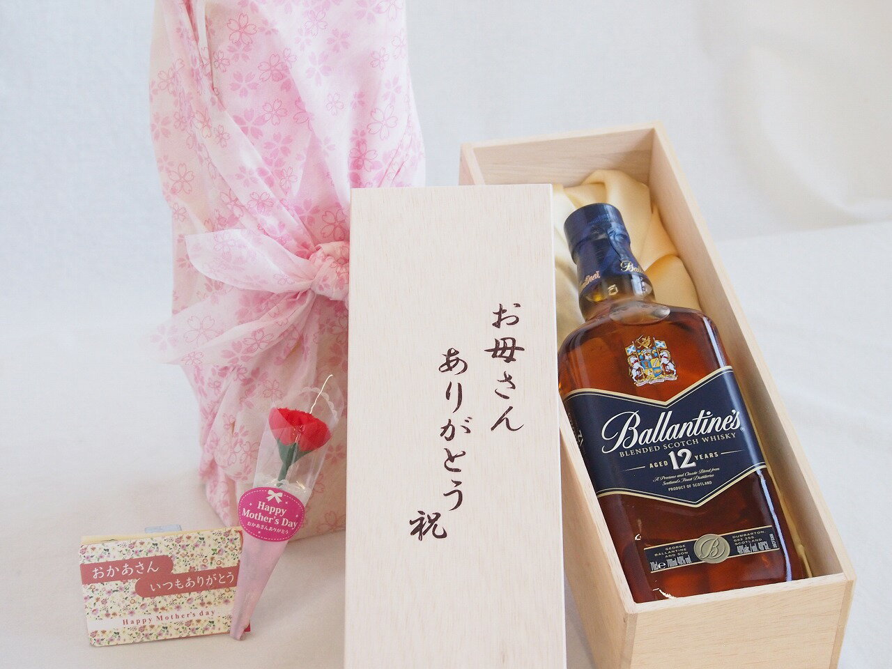 楽天贈り物本舗じざけや【最大2000円オフクーポン27日1:59迄】母の日 お母さんありがとう木箱セット バランタイン12年 750ml 母の日カードとカーネイション付