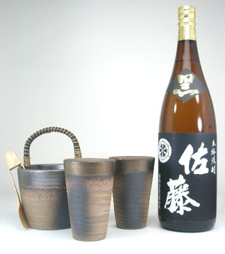 豪華酒器セット陶芸作家 安藤嘉規作(本格芋焼酎 佐藤 黒1800ml)