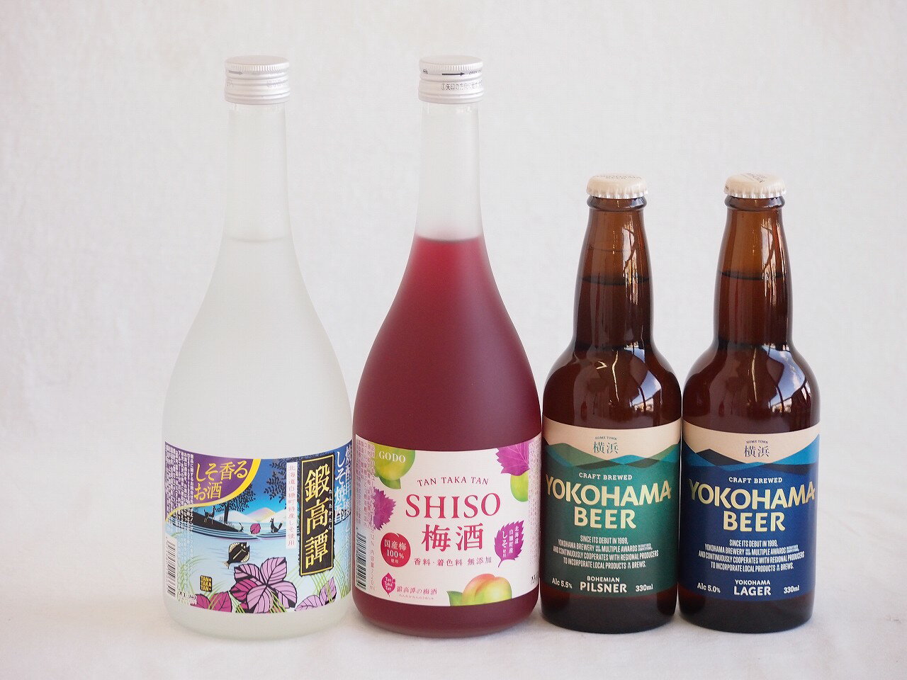 鍛高譚とクラフトビール4本セット(合同酒精鍛高譚の梅酒12度(北海道) 合同酒精しそ焼酎 鍛高譚20度(北..