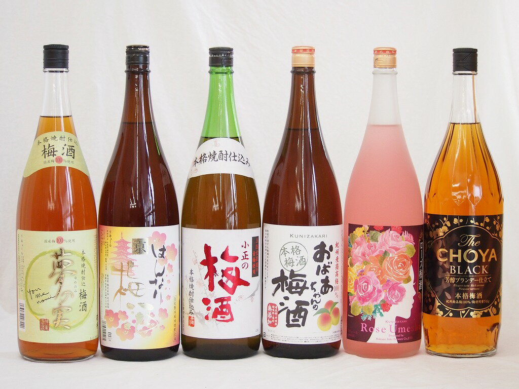 贅沢梅酒6本セット(おばあちゃんの梅酒 芳醇ブランデー仕立チョーヤ梅酒 ローズ梅酒(愛知) 国産梅100%夢の実(宮崎) 青梅使用小正の梅酒(鹿児島) 米焼酎仕込はんなり梅酒(京都)) 1800ml×6本