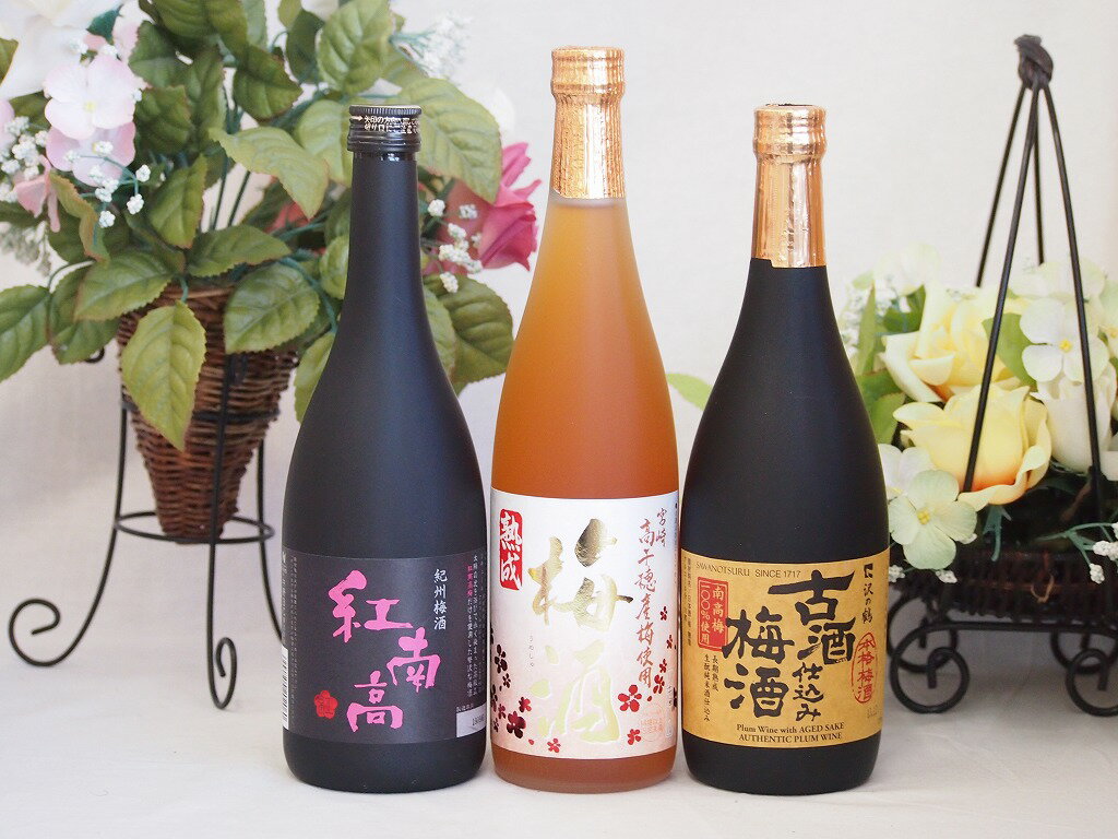 梅酒3本セット(古酒仕込み梅酒 紅南高梅酒20度(和歌山) 高千穂産梅使用熟成梅酒) 720ml×3本