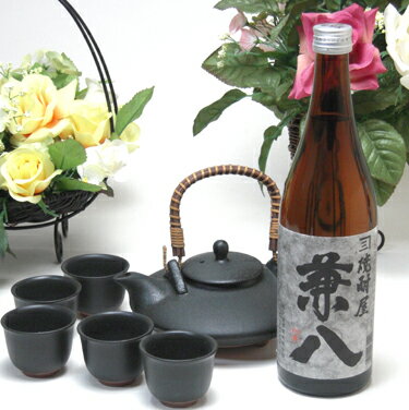 兼八 黒千代香セット5客ツル付（四ッ谷酒造 はだか麦を100％の麦焼酎 兼八 720ml（大分県））焼酎ギフト