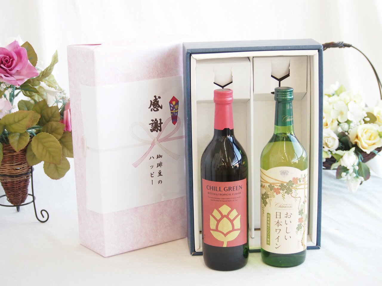 【最大2000円オフクーポン26日1:59迄】感謝の贈り物ボックス マーガオの柑橘香麦焼酎と国産ワインセット(国産葡萄100％使用 おいしい日本ワイン 白ワイン やや辛口(山梨県)720ml濱田酒造 麦焼酎 チルグリーン ビター＆トロピカル(長崎県) 750ml