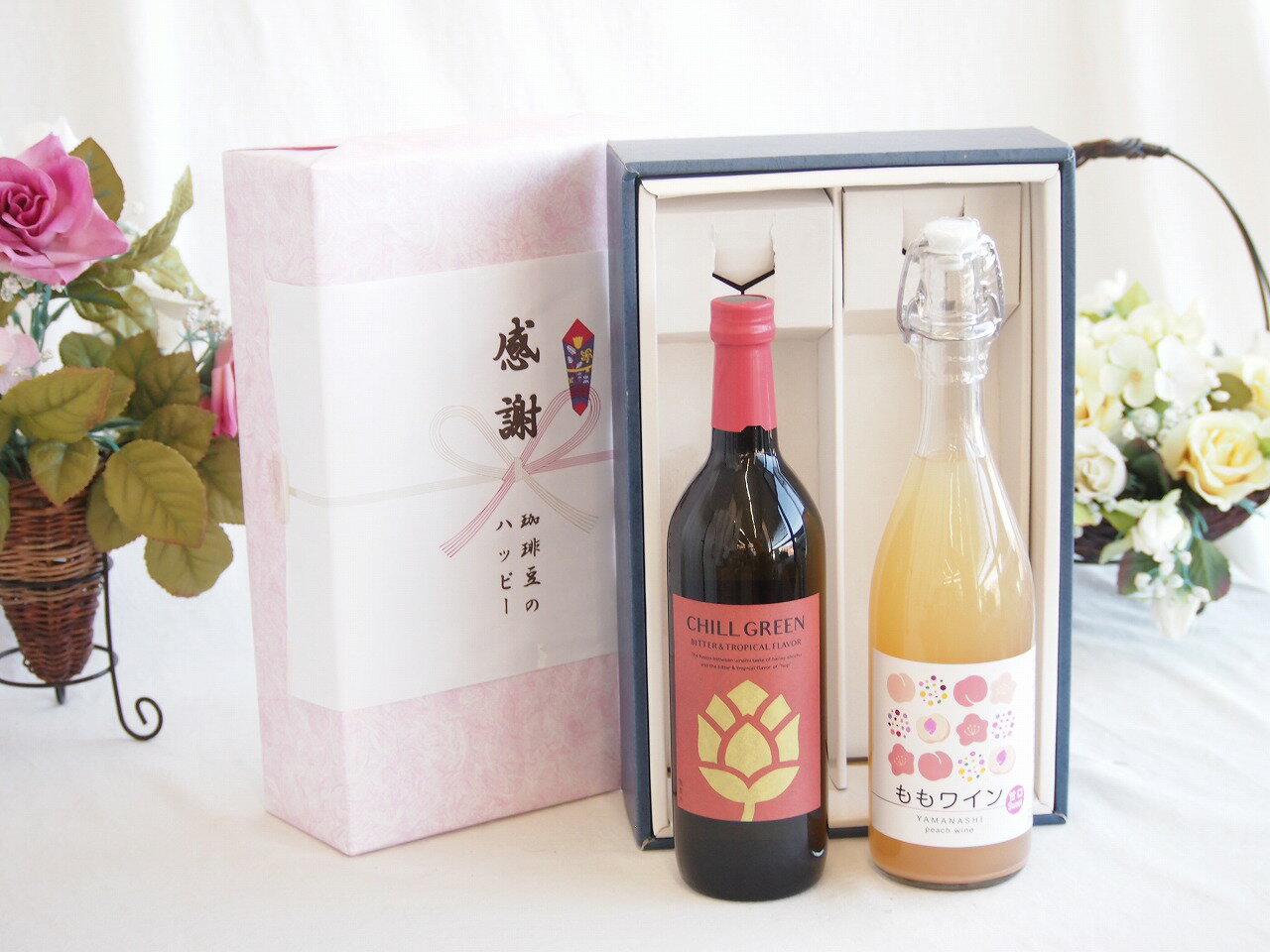 【最大2000円オフクーポン11日1:59迄】感謝の贈り物ボックス マーガオの柑橘香麦焼酎と国産ワインセット(山梨県産無濾過ももワイン 甘..