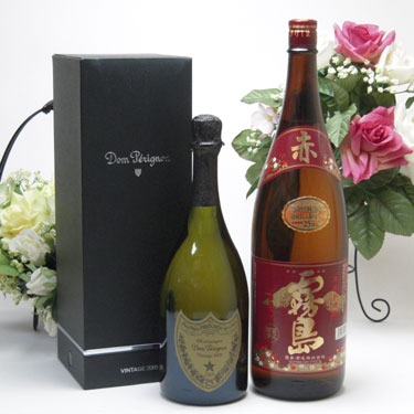 セレクションSAKE福袋2本セット(本格芋焼酎赤霧島1800ml ドンペリニヨン ギフト箱付 白 正規輸入品750ml)
