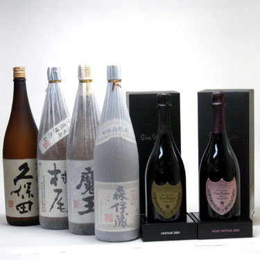 セレクションSAKE史上最強福袋6本セット(久保田萬寿1800ml 芋焼酎魔王1800ml 芋焼酎森伊蔵1800ml 芋焼酎村尾1800ml ドン ペリニヨン ロゼ750ml ドンペリニヨン　ギフト箱付　白 正規輸入品750ml)