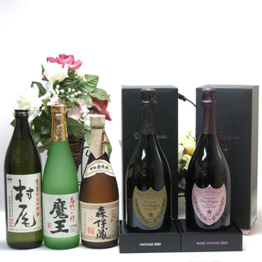 ドンペリニヨンのワインギフト セレクションSAKE史上最強福袋5本セット(芋焼酎魔王720ml 芋焼酎森伊蔵720ml 芋焼酎村尾900ml ドン ペリニヨン ロゼ750ml ドンペリニヨン　ギフト箱付　白 正規輸入品750ml)