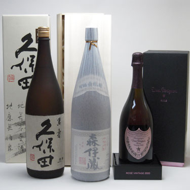 森伊蔵 セレクションSAKE史上最強福袋3本セット(芋焼酎 森伊蔵1800ml(桐箱入) 久保田萬寿 純米大吟醸1800ml ドン ペリニヨン ロゼ750ml)