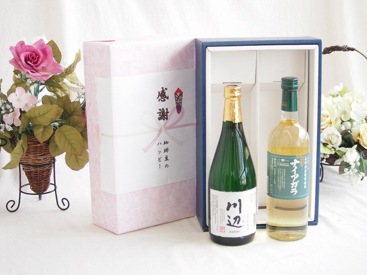感謝の贈り物ボックス フルーティーな香り球磨焼酎と国産ワインセット(長野県産葡萄使用 ナイアガラ白ワイン やや甘口(山梨県)720ml純..