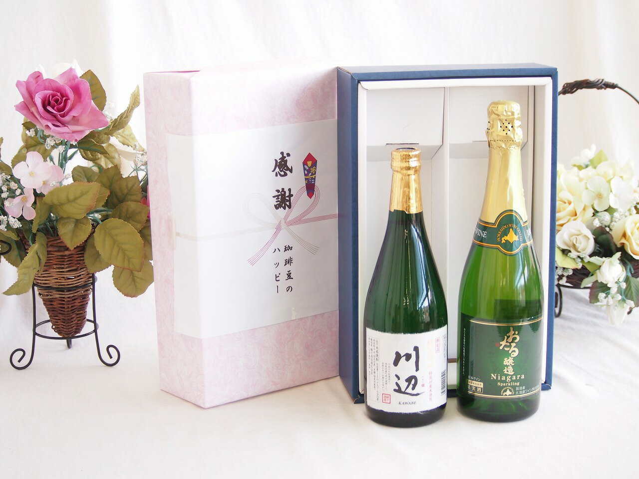 【最大2000円オフクーポン16日1:59迄】感謝の贈り物ボックス フルーティーな香り球磨焼酎と国産ワインセット(北海道の詩 完熟ナイヤガラ白ワイン 甘口(北海道)720ml純米焼酎川辺(熊本県)720ml