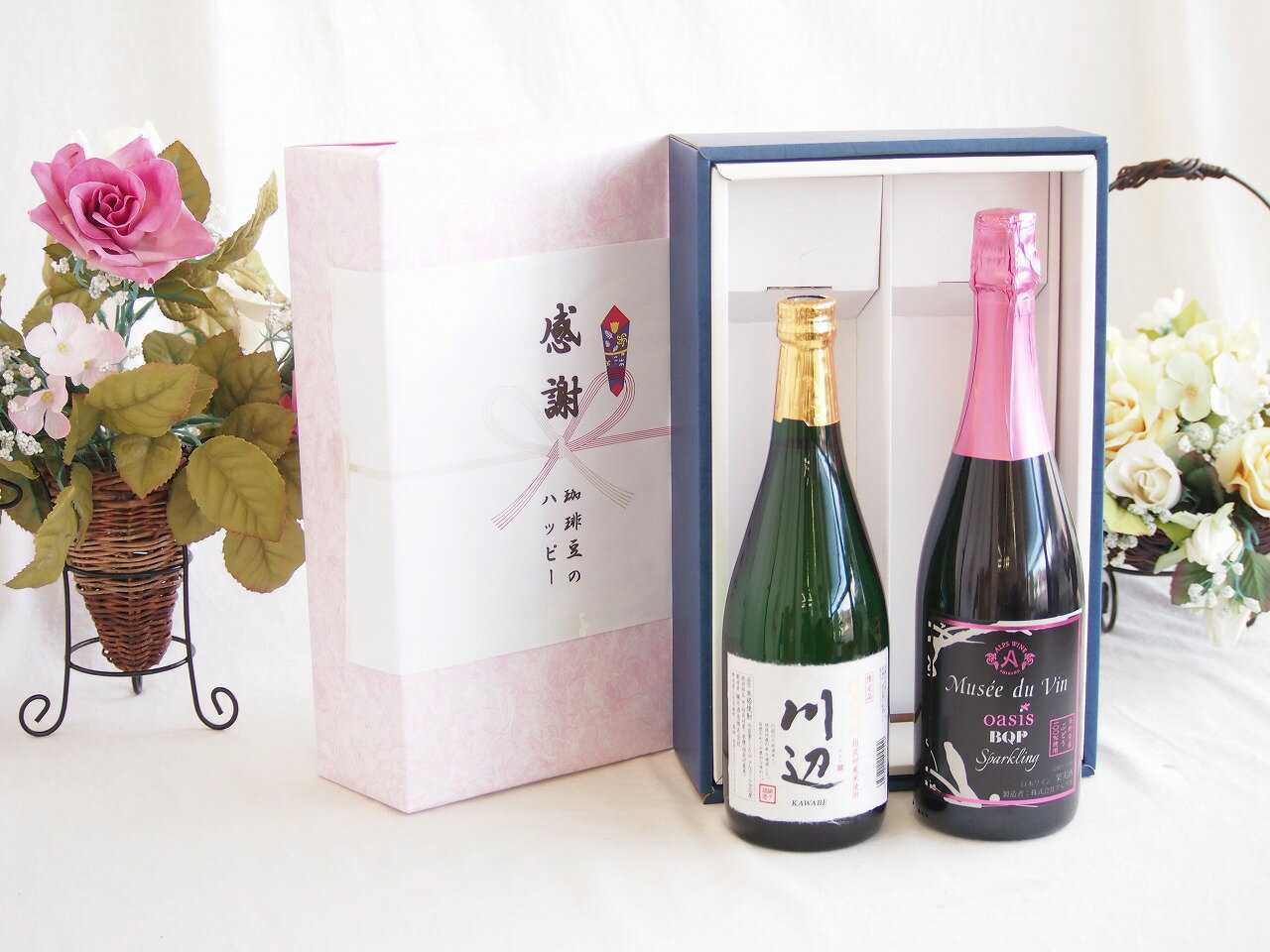 【最大2000円オフクーポン16日1:59迄】感謝の贈り物ボックス フルーティーな香り球磨焼酎と国産ワインセット(酸化防止剤無添加 契約農場の有機赤ワイン やや甘口(長野県)720ml純米焼酎川辺(熊本県)720ml